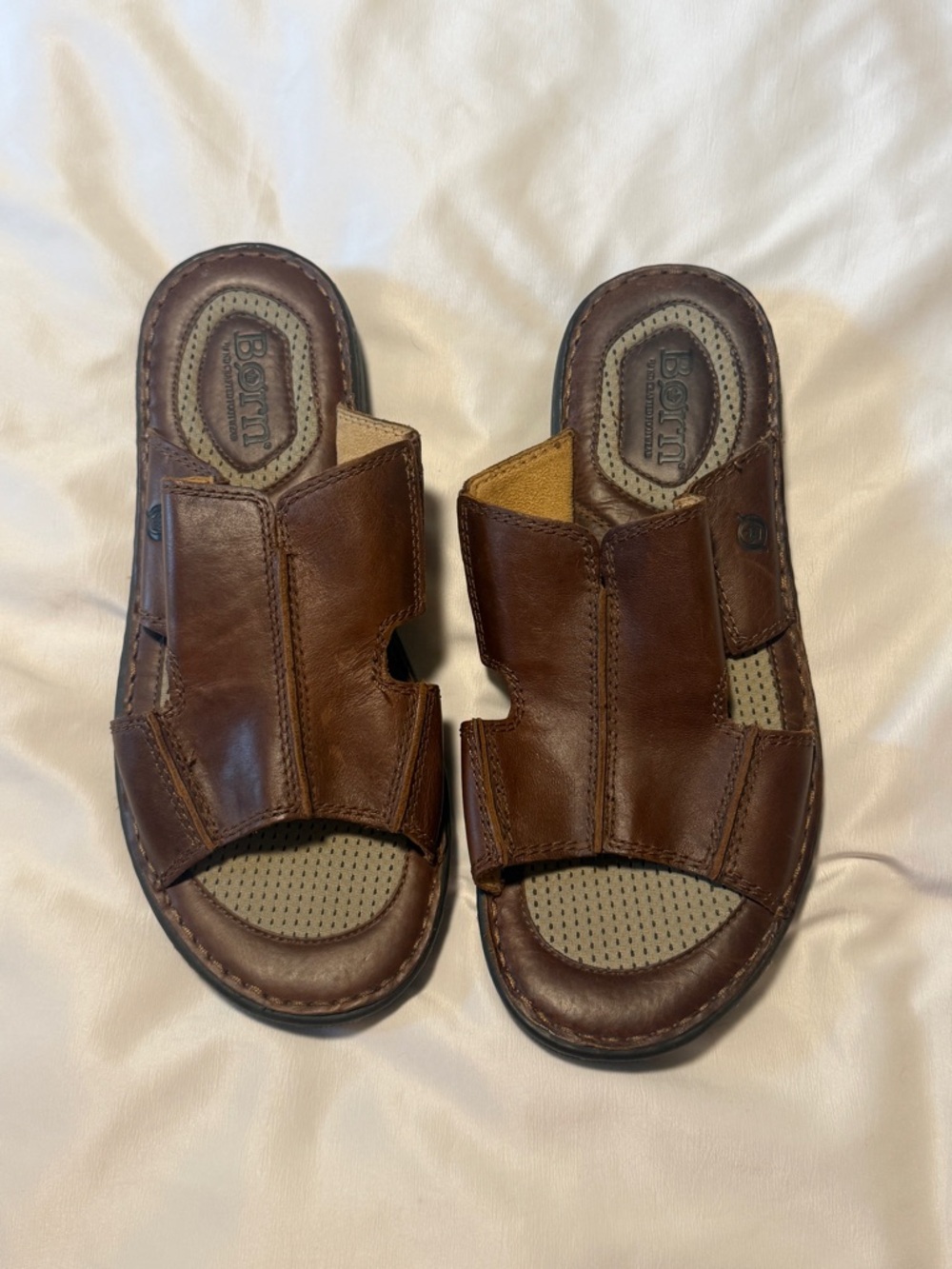 Born Leather Slide Sandals Brown Comfort Casual Slip On Men’s Sz 12